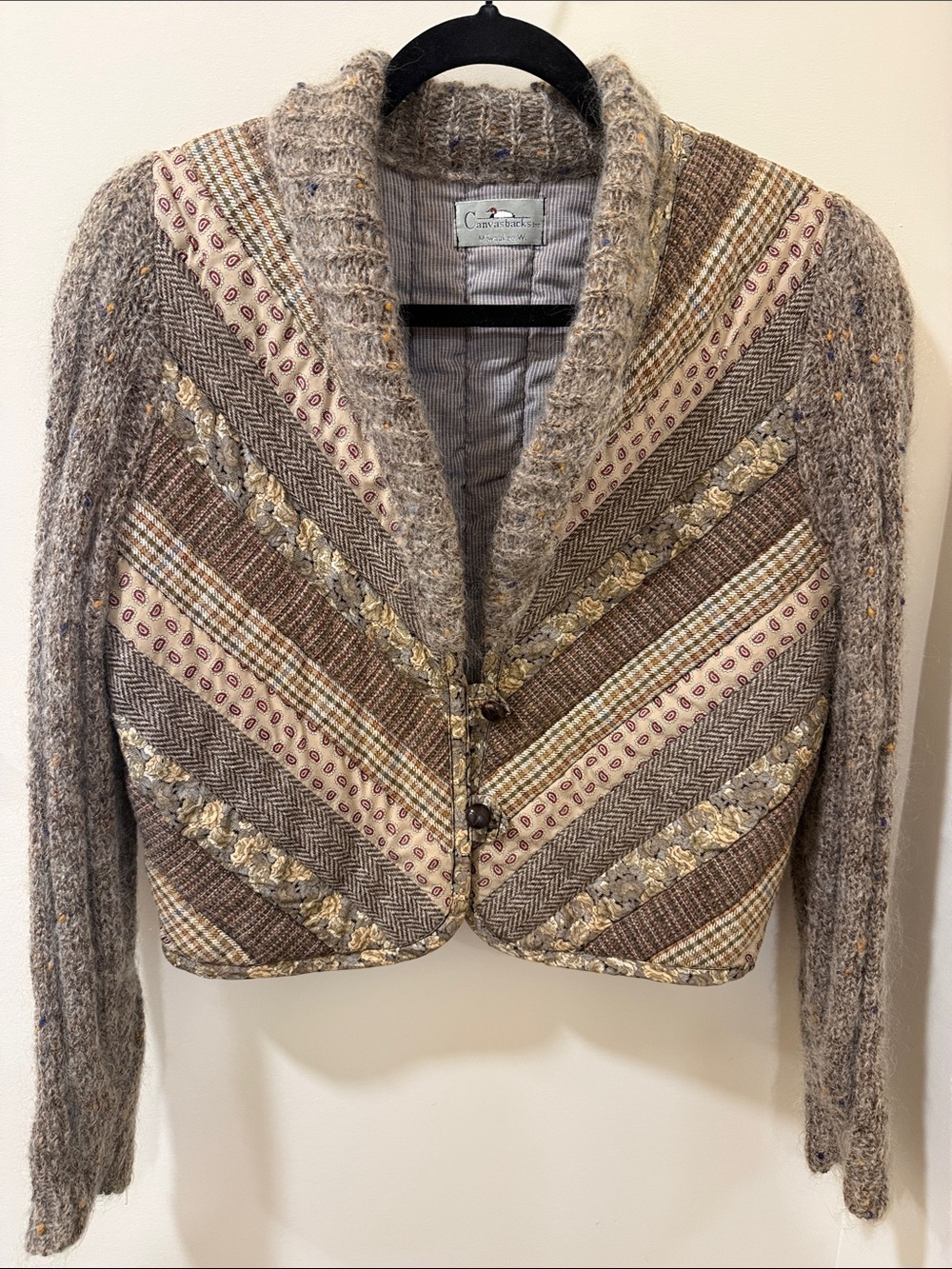 Vintage Canvasbacks Inc Taupe & Cream Patchwork Knit Blazer